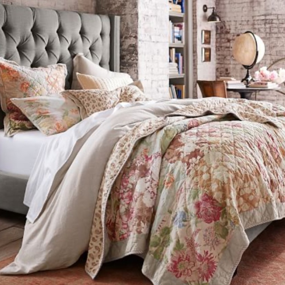 Pottery Barn Quilt Set Carolina Floral Patchwork King /Cal King + 3 Euro Shams